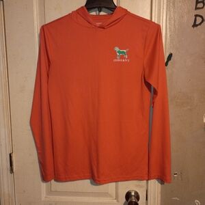 crown & ivy Coral Hooded Long Sleeve Tee with Teal Dog Logo